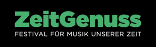 Grüner-weißer Schriftzug "ZeitGenuss – Festival für Musik unserer Zeit" auf schwarzem Hintergrund.