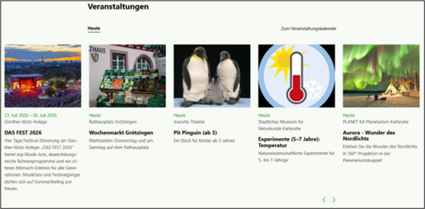Das ist ein Bild von der Internet-Seite der Stadt Karlsruhe.  Es zeigt den Bereich: Veranstaltungen.