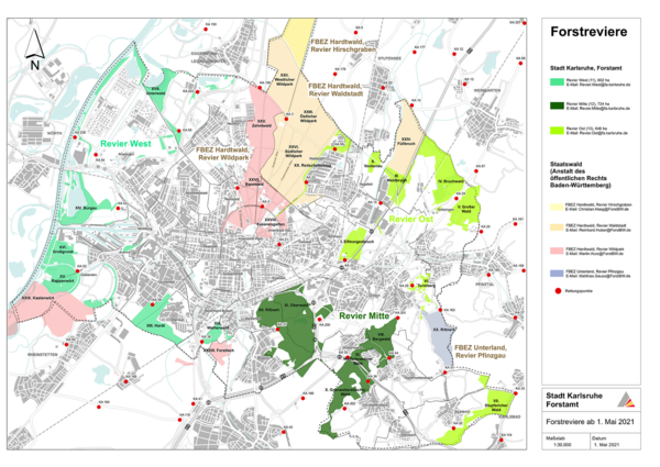 Abbildung einer Karte der Forstreviere.