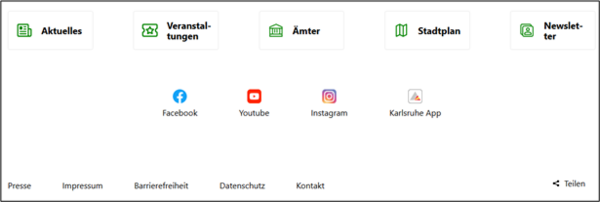 Das ist ein Bild von der Internet-Seite der Stadt Karlsruhe.  Es zeigt die Fuß-Zeile.