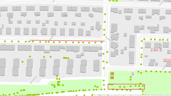 Befallskarte der Ameisenpopulation in Knielingen, Lassallestraße und Grünstreifen Ferdinand-Keller-Straße