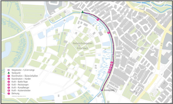 Das Bild zeigt eine Karte des Sportpfads Daxlanden.