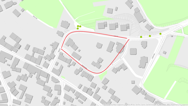 Karte mit markierten Ameisenbefällen im Gebiet Grötzingen, Bereich Rosalienberg