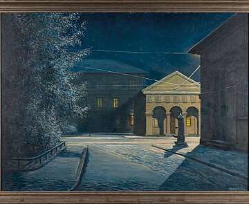 Gemälde von Alfred Kusche, Altes Mühlburger Tor im Schnee, 1924-1950