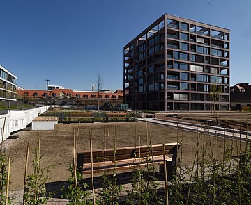 Blick auf das bebaute Gelände der ehemaligen Artilleriekaserne.