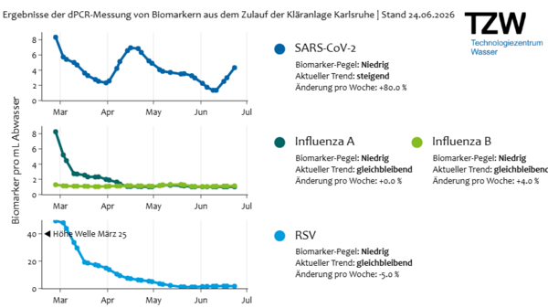 Grafische Darstellung des Abwassermonitorings für Karlsruhe  TZW – Technologiezentrum Wasser