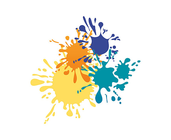 Auf diesem Symbolbild sehen Sie grüne, gelbe, orange und blaue Farbkleckse