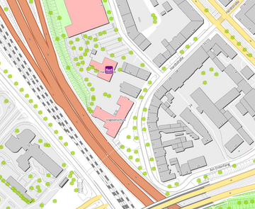 Stadtteilplan Mühlburg mit Markierung Schülerhort