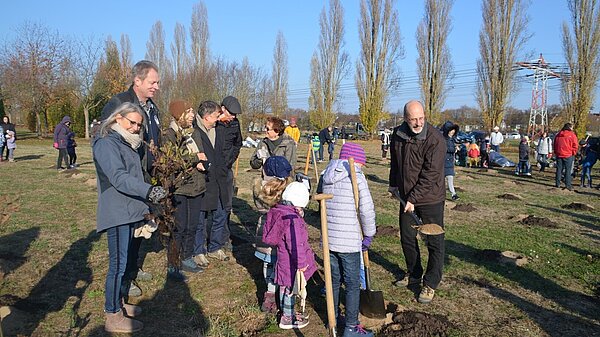 Personen, die Bäume pflanzen
