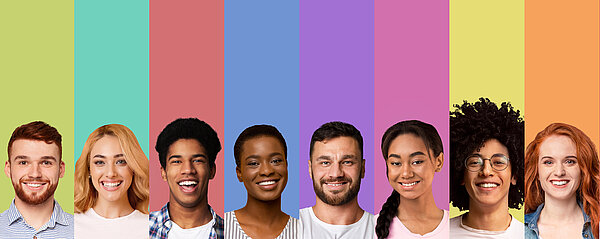 Das Bild zeigt Porträts von jungen Menschen mit unterschiedliche ethnischer Herkunft.