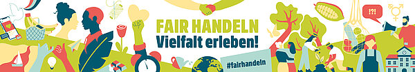 Farbenfroher Banner der bundesweiten Fairen Woche