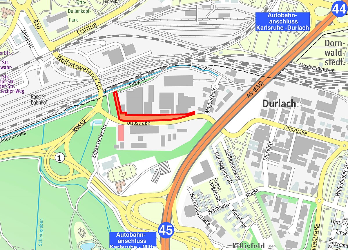 Karlsruhe: Gewerbegebiet Ottostraße zwischen Wolfartsweierer Straße und ...