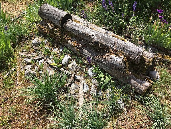 Holz- und Steinstrukturen im Garten