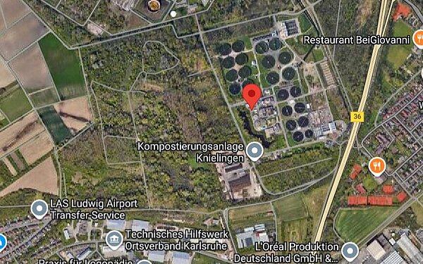 Blindgängerverdacht Klärwerk Neureut, Luftaufnahme