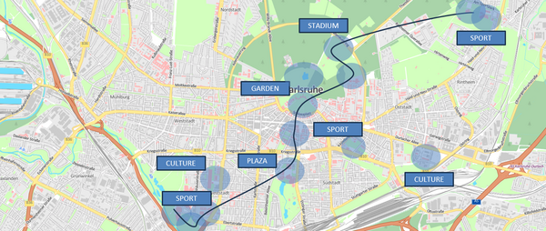 Grafik der Sportstätten in Karlsruhe, die zentrale Wettkampforte für die World Games 2029 werden