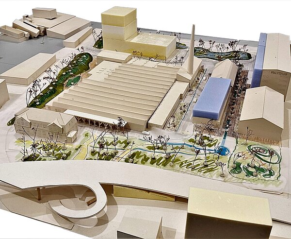Auf dem Weg zu einer neuen Nutzung befindet sich das Rotag-Areal in Grünwinkel. Anhand dieses Modells prüften Fachleute jetzt bei einer Planungswerkstatt verschiedene Optionen.