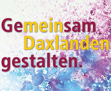 Postkarte im Rahmen des Stadtteilentwicklungsprozesses Daxlanden mit dem Schriftzug "Daxlanden gemeinsam gestalten".