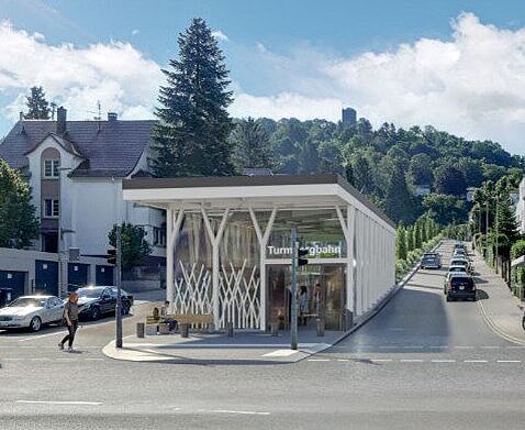 Unmittelbar an der Grötzinger Straße soll die neue Talstation der Turmbergbahn entstehen.