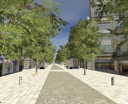 Die Visualisierung zeigt die neugestaltete Kaiserstraße.