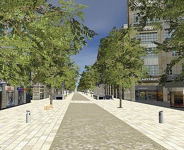 Die Visualisierung zeigt die neugestaltete Kaiserstraße.