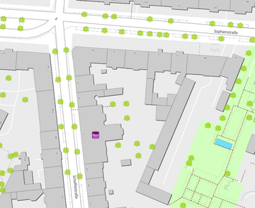 Stadtplanausschnitt mit Markierung Hort Scheffelstraße