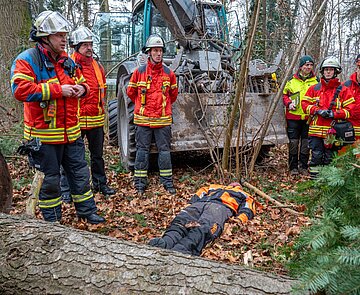 Umgestürzter Baum: Forstamt und Feuerwehr üben den Ernstfall.