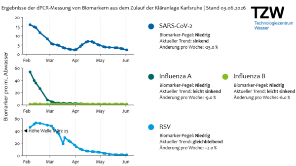 Grafische Darstellung des Abwassermonitorings für Karlsruhe  TZW – Technologiezentrum Wasser