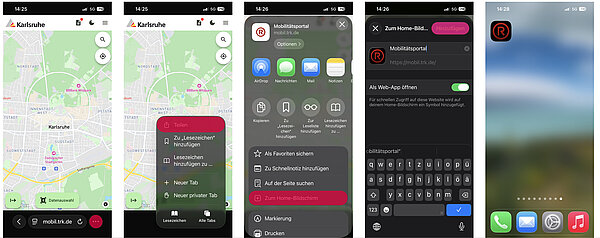 iOS – Beschreibung wie das Mobilitätsportal zum Home-Bildschirm hinzugefügt werden kann.