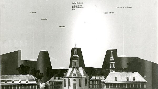 Das Modell zeigt wie der Karlsruher Marktplatz einst aussah.