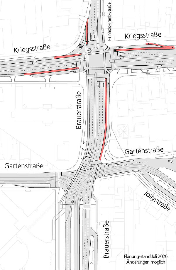 Kriegsstraße – Geplante Verkehrsführung