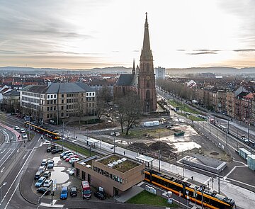 Baustelle am Bernhardusplatz beim Durlacher Tor