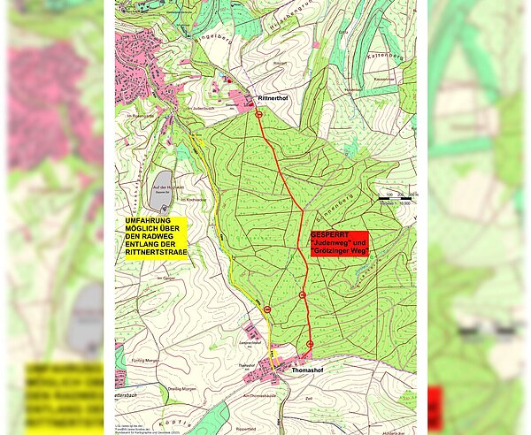 Judenweg und Grötzinger Weg zwischen Durlach und Stupferich