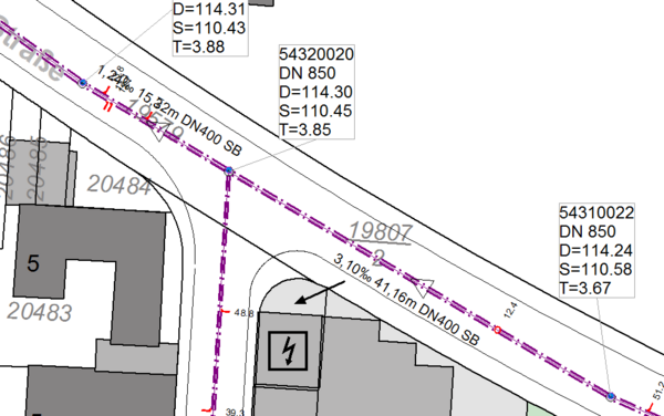 Planansicht aus dem Kanalkataster. 