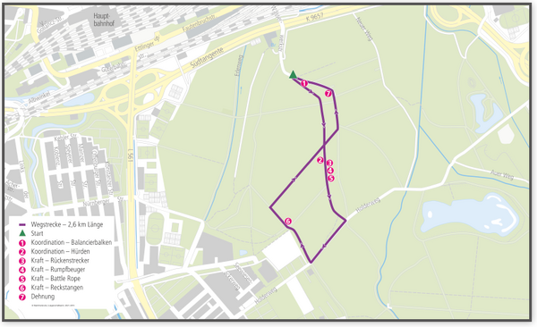 Die Karte zeigt den Sportpfad im Oberwald.