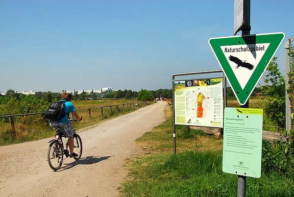 Ein Radfahrer fährt über einen Weg am Alten Flugplatz.