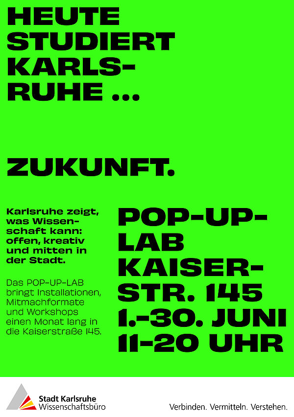 Der Flyer des Pop-up-Lab listet die Details zur Veranstaltung auf.