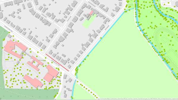 Karte mit markierten Ameisenbefällen im Gebiet Weiherfeld, Scheibenhardter Weg