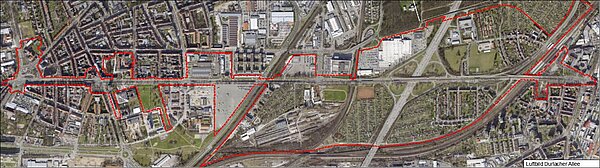 Luftbild Untersuchungsgebiet Planungswerkstatt Entwicklungsachse Durlacher Allee