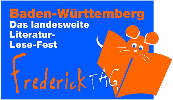 Blaues Logo mit dem Text "Baden-Württemberg. Das landesweite Literatur-Lese-Fest Frederick Tag"
