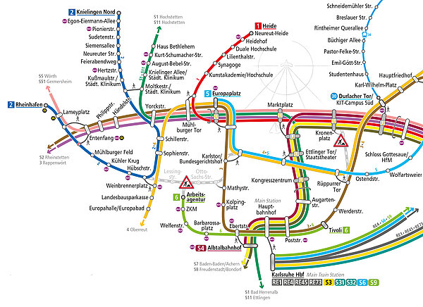 Ausschnitt aus dem KVV-Liniennetzplan, 30. Juli bis 17. August 2026