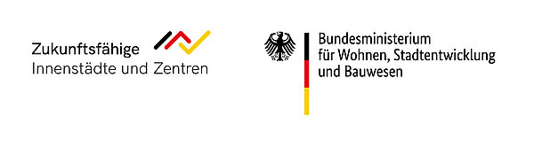 Logos des Bundesministerium für Wohnen, Stadtentwicklung und Bauwesen sowie Zukunftsfähige Innenstädte und Zentren