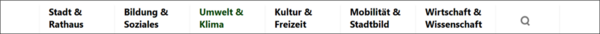 Das ist ein Bild von der Internet-Seite der Stadt Karlsruhe.  Es zeigt das Haupt-Menü unter der Kopf-Zeile.