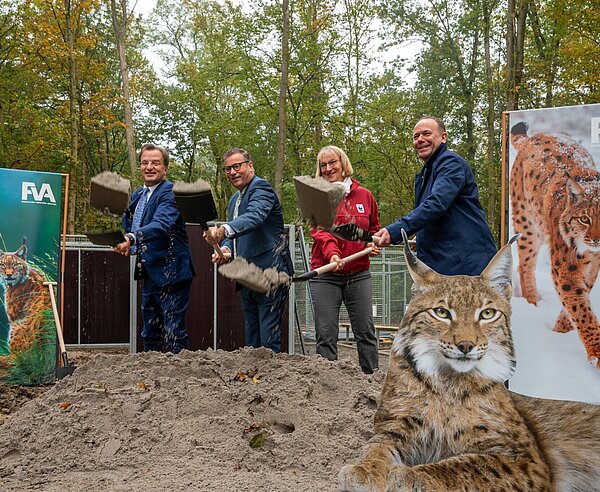 Spatenstich Luchsgehege Oberwald, mit Zoo-Direktor Reinschmidt, Minister Peter Hauk, WWF-Vertreterin Sybille Klenzendorf, Bürgermeister Daniel Fluhrer