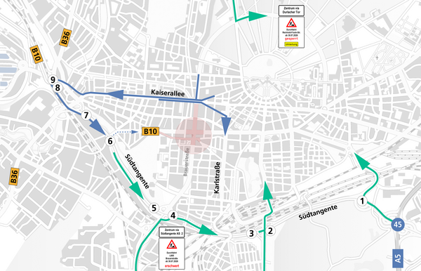 nfrastrukturprojekt Kriegsstraße - Umleitungsplan für den motorisierten Verkehr
