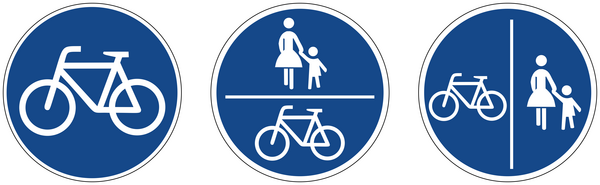 Die Grafik zeigt die unterschiedlichen Verkehrsschilder für Radwege.