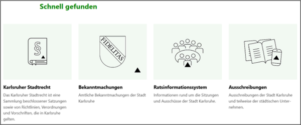 Das ist ein Bild von der Internet-Seite der Stadt Karlsruhe.  Es zeigt den Bereich: Schnell gefunden.