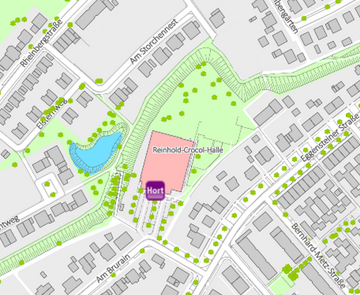 Stadtteilplan mit Markierung am Brurain