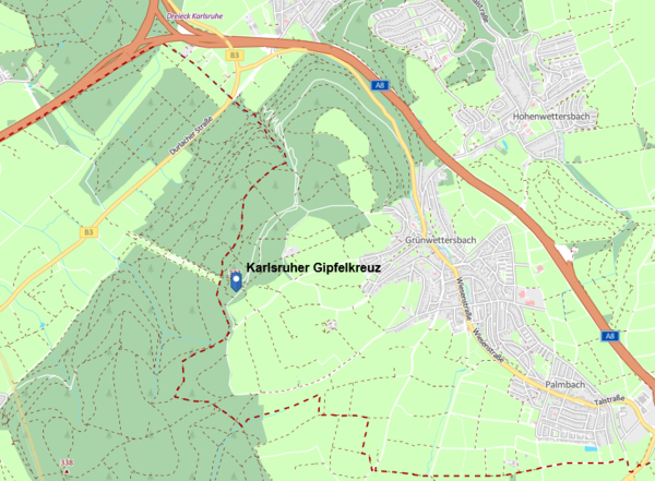 Das Karlsruher Gipfelkreuz liegt nahe des Grünwetterbacher Funkturms. 