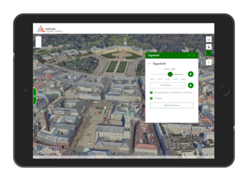 Abbildung der Benutzeroberfläche der Web App "Karlsruhe 3D"