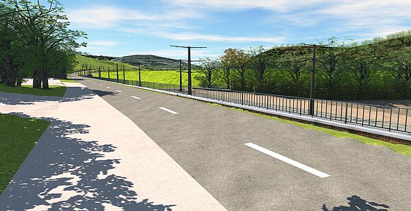 Visualisierung des geplanten Hochwasserrueckhaltebecken an der Alb, Nordansicht von der L564.